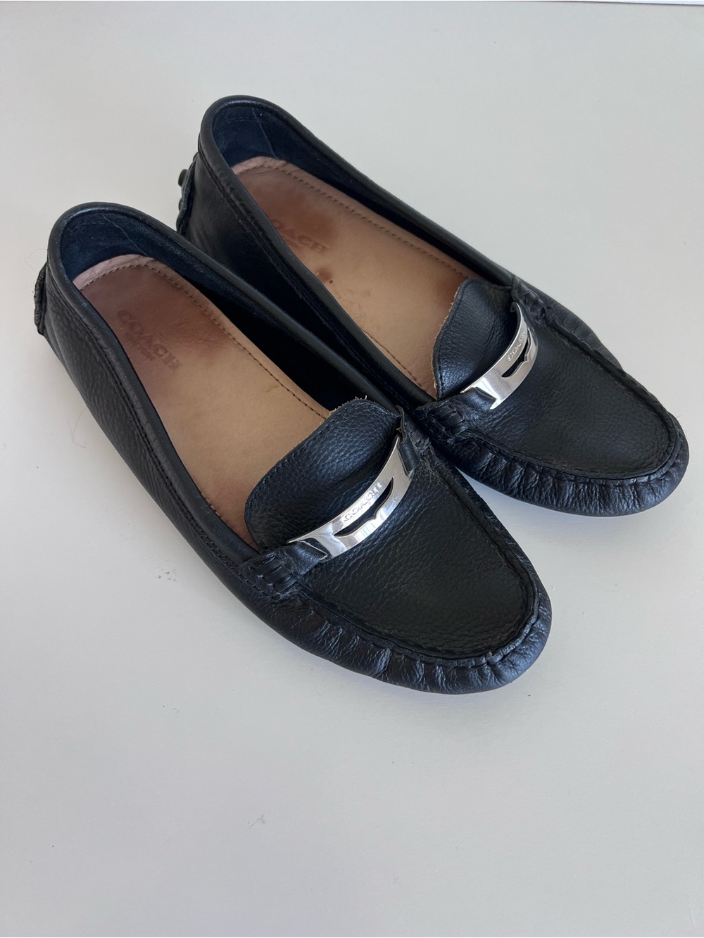 Coach Women's Nola Driving Loafters Pebbled Leather Black Slip on Driving